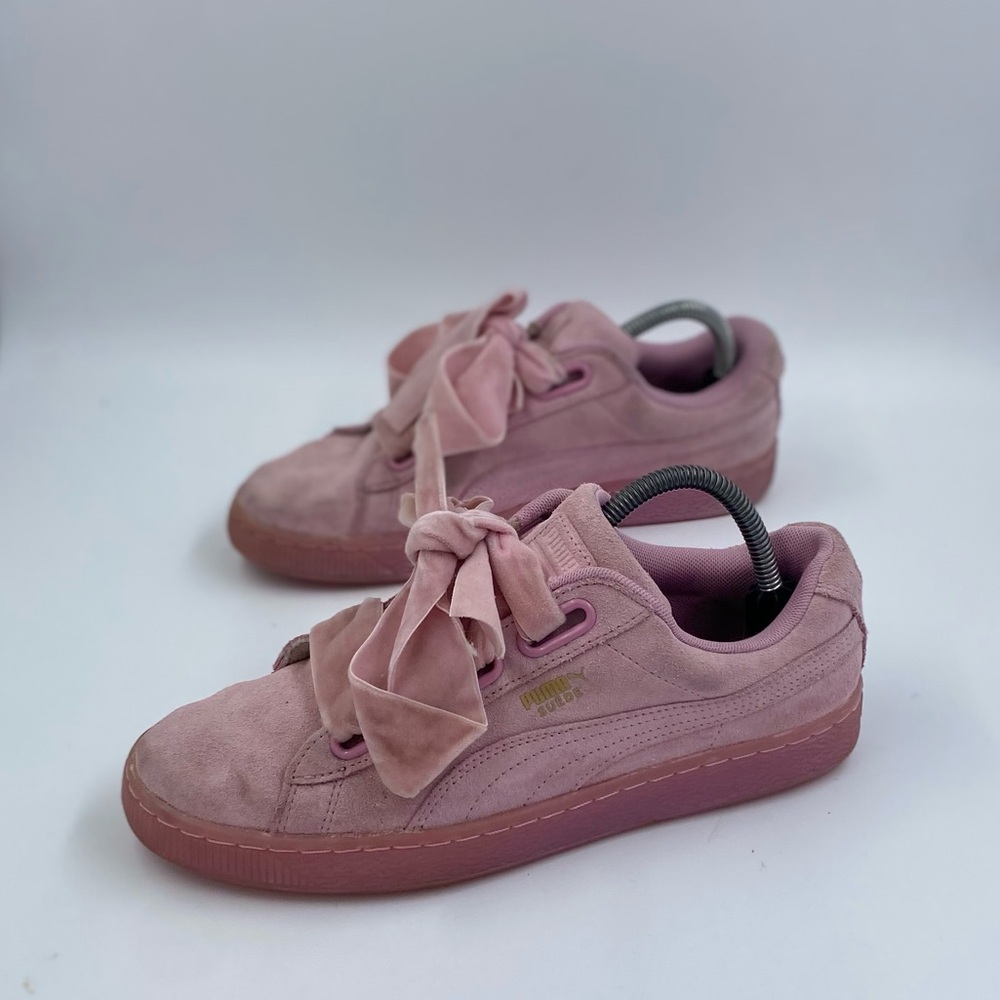 Puma Pink Suede Heart Reset Sneakers Court Lace Up Size 9.5
